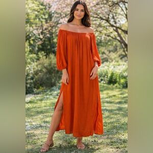MLM Label Dash Off the Shoulder Dress Vibrant Orange Relaxed Flowy Lightweight M